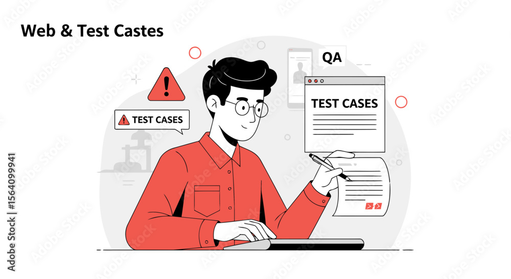 Poster software quality assurance engineer working on web application testing illustration