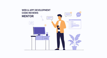 Fototapeta premium Software Development Mentor Giving Code Reviews And Explaining Web Development Tasks