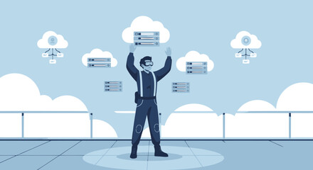 Virtual Reality Engineer Manages Cloud Computing Servers In Metaverse Era