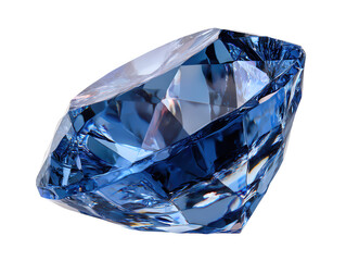 A stunning, multifaceted blue diamond gemstone, expertly cut to maximize brilliance and fire, isolated on a clean white background