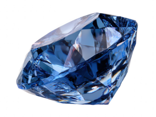 A stunning, multifaceted blue diamond gemstone, expertly cut to maximize brilliance and fire, isolated on a clean white background