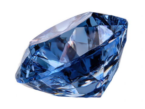 A stunning, multifaceted blue diamond gemstone, expertly cut to maximize brilliance and fire, isolated on a clean white background