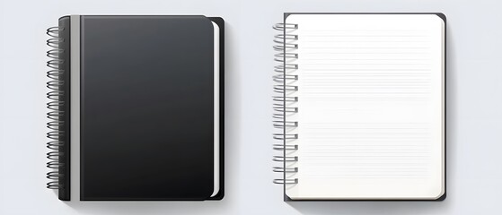 Spiral Notebook Mockup Closed and Open Black Cover