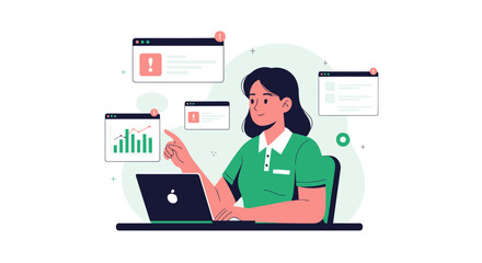 Woman Analyzing Data Reports Online on Laptop for Business Growth Strategy