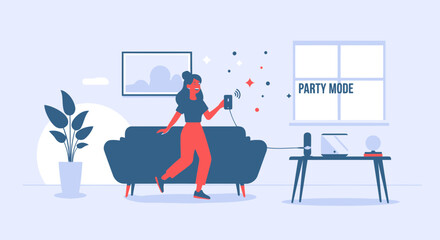 Woman Enjoying Music While Using A Mobile Phone App In Party Mode