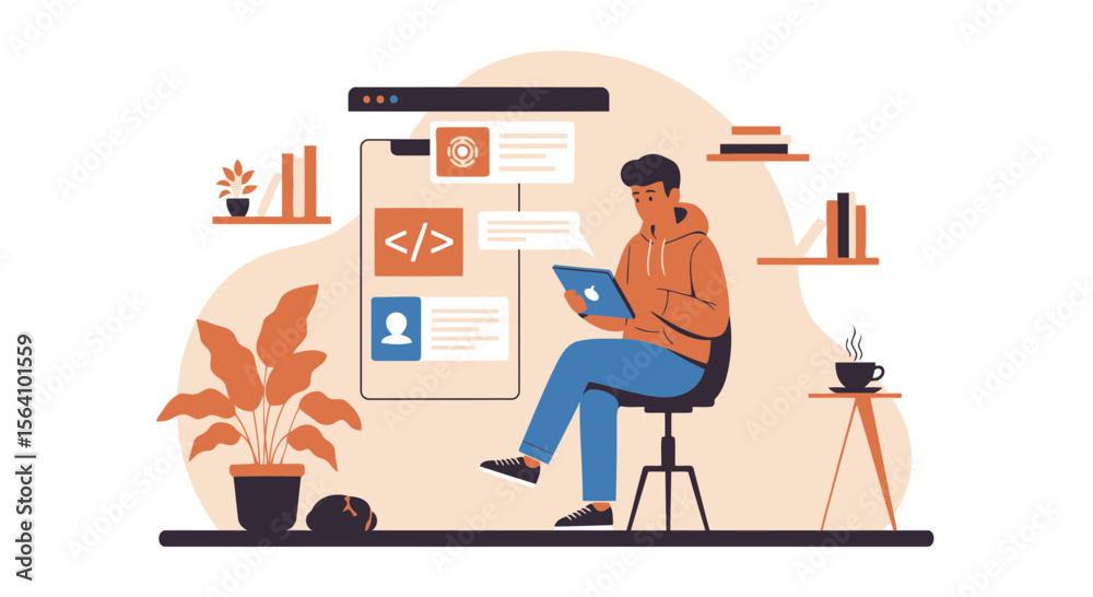 Poster young developer working on application development and software engineering project