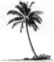 Black ink silhouette of a palm tree with dots. Vector illustration