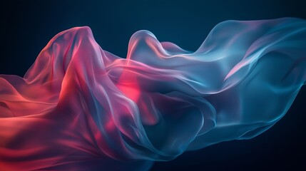 Ethereal flowing fabric creates a mesmerizing display of colors and textures in an abstract setting