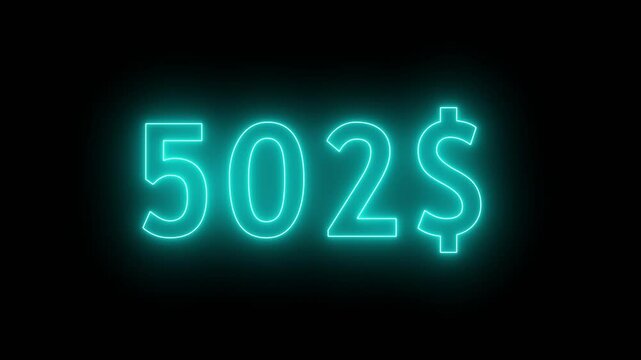 Neon dollar counting animation from 0 to 1000 dollar.