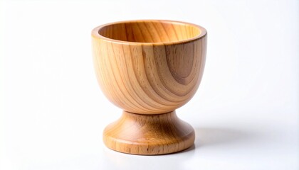 Single Unfinished Wooden Egg Cup on White Background