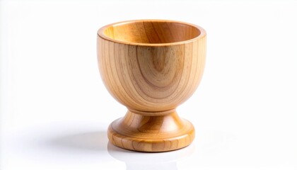 Single Unfinished Wooden Egg Cup on White Background