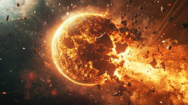 Exploding planet in outer space