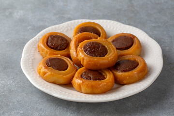 Greek Traditional Delights Syrup Pastries, Roxaki or Roxakia - Turkish name; Karagöz tatlisi or Karagoz tatlisi