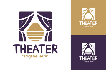 Premium Theater Logo Design in Luxurious Gold and Purple Colors
