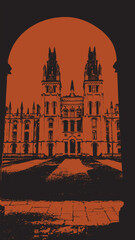 Naklejka premium Oxford college building through archway