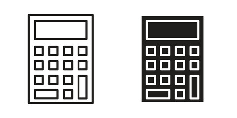 Calculator icon in Thin linear and flat style. sign and symbol set