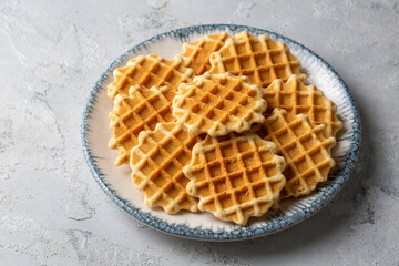 Biscuit waffle is delicious. Waffle on a plate.