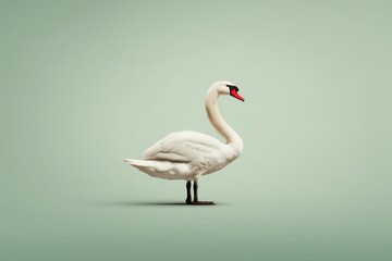 Fototapeta premium graceful white swan standing against pastel green background