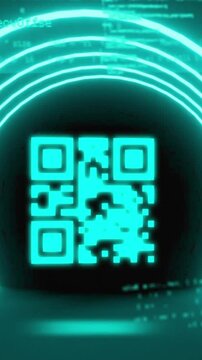 Animation of qr code in illuminated circular tunnel over programming language