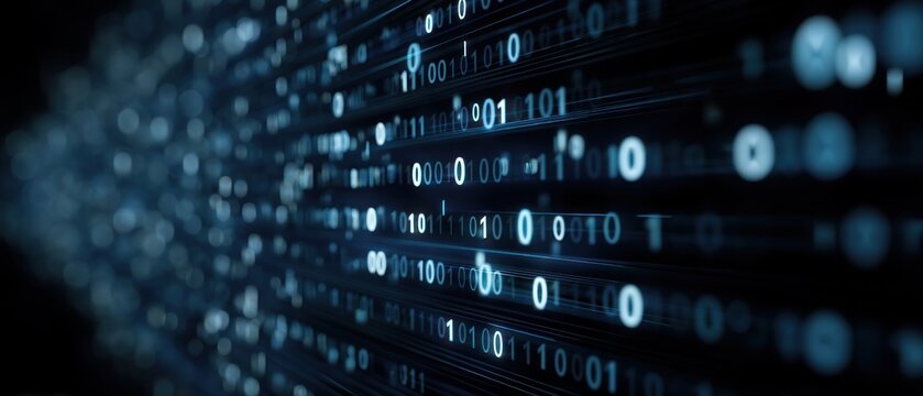 Abstract binary code flowing stream digital data technology background