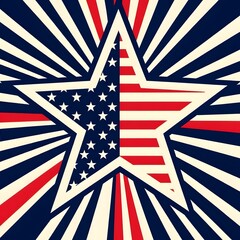 Obraz premium Abstract star design featuring patriotic colors and radiating lines, evoking a sense of boldness.