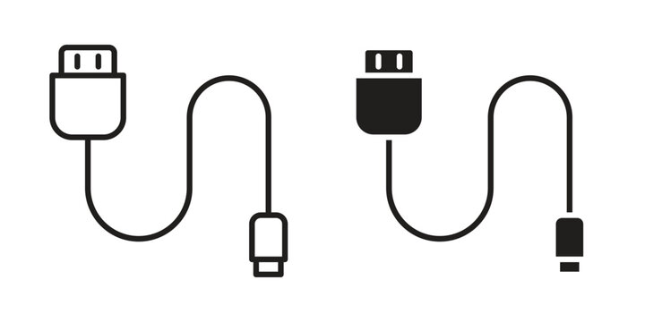 Phone cable icon in Thin linear and flat style. sign and symbol set