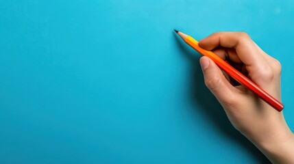 Celebrating world writer day: inspiration and creativity with pencil on blue background. Horizontal banner. Copy space. World Poetry Day. Literacy Day. Knowledge Day. Back to school