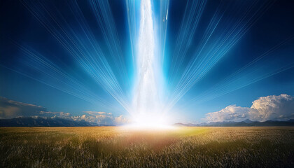 a colossal energy beam ascends towards the heavens