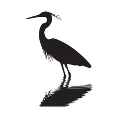Fototapeta premium Silhouette Of A Heron Reflected In Water Creates An Elegant Vector Illustration On A White Background Wildlife Theme