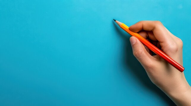 Celebrating world writer day: inspiration and creativity with pencil on blue background. Horizontal banner. Copy space. World Poetry Day. Literacy Day. Knowledge Day. Back to school