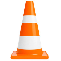 orange realistic road traffic plastic cone with white stripes isolated on transparent background