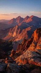 Obraz premium Majestic Mountain Peaks Glowing in Golden Sunset Light