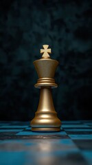 Golden Chess King Piece on Dark Background with Subtle Lighting