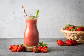 Strawberry smoothie or milkshake drink.
