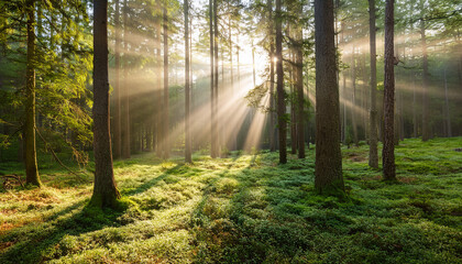Obraz premium sun rays in the forest