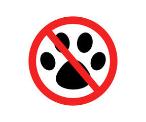 No cat symbol. No pets allowed. Paw pads and ban signs. Not allowed pet, ban dog sign illustration on transparent background.  