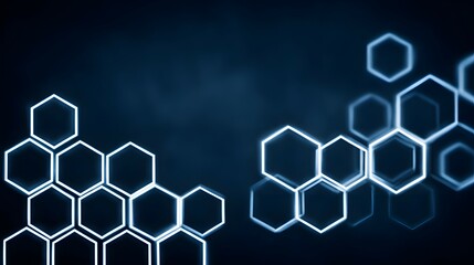 Abstract blue background with glowing hexagon shapes forming a network structure.