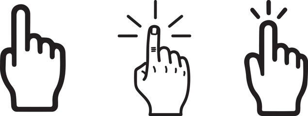 Fototapeta premium Three Black and White Clicking Hand Icons