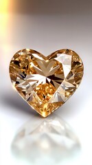 Heart-Shaped Golden Gemstone with Sparkling Facets and Reflections