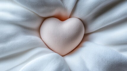 Soft Heart Shape on Plush White Fabric Background with Gentle Creases