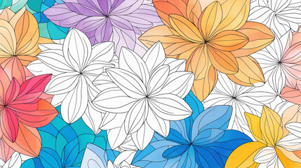 Vibrant coloring book page featuring abstract flowers in various colors, inviting creativity and relaxation