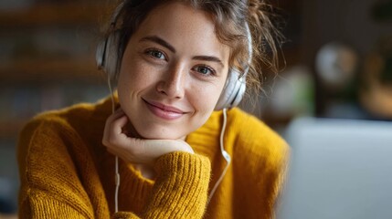 Student wearing headphones participating in a virtual classroom session at home,