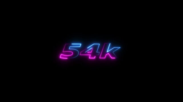 54k animation neon text effect video motion on black background. 54k Followers Celebration text animation.