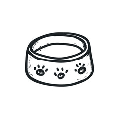 Pet food bowl doodle illustration in vector on isolated white background