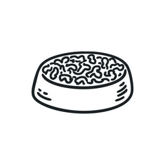 Pet food bowl doodle illustration in vector on isolated white background