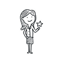 Doodle illustration businesswoman holding a star on isolated white background