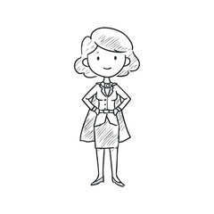 Businesswoman in superhiro cloak standing in hero pose