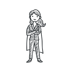 Businesswoman in superhiro cloak standing in hero pose