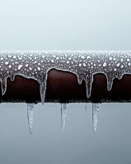 Ice and Frost Formations on a Metal Pipe in Cold Weather Conditions
