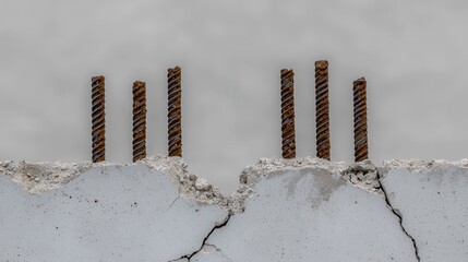 Rusty Rebar Sticking Out of Cracked Concrete Wall in Urban Setting